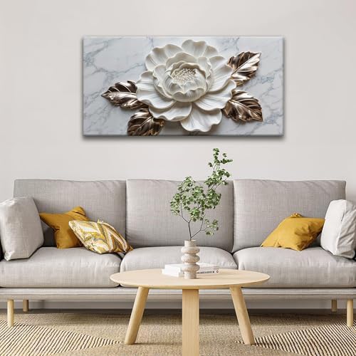 Suconvng Canvas Art Wall Decor Print Paintings Marble Texture White Flower Wall - Image 2