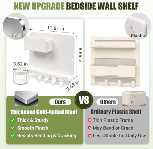 Floating Bedside Wall Shelf, Metal Bedside Wall Organizer - Image 2