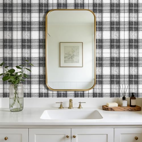 Livelynine Black Plaid Wallpaper Peel and Stick Black White Tartan Plaid - Image 5