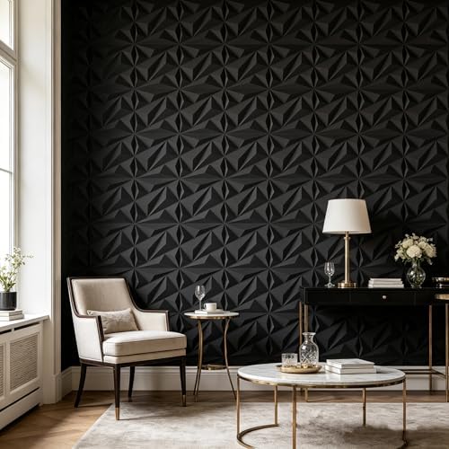 3D Wall Panels 33 Pack, 12×12 Inch Black Diamond Textured PVC Wall Panels - Image 3