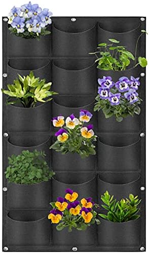 18 Pockets Hanging Planter Bags, Hanging Vertical Wall Mounted Plant Planting by Pehciroe