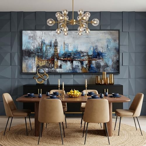Large Wall Art for Bedroom Abstract City View Canvas Art Gray Blue Buildings - Image 2
