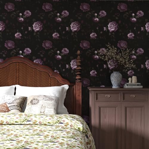 Dark Purple Vintage Floral Peel and Stick Wallpaper 17.5" x 118" - Image 3