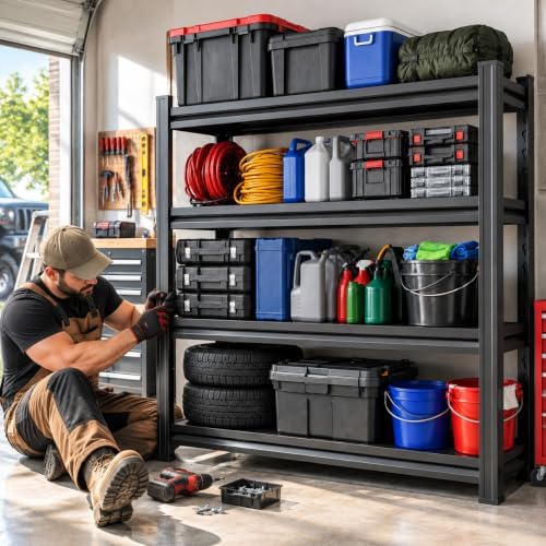 Garage Shelving, 2400 LBS Heavy Duty Metal Storage Shelves, 4-Tier Adjustable - Image 2