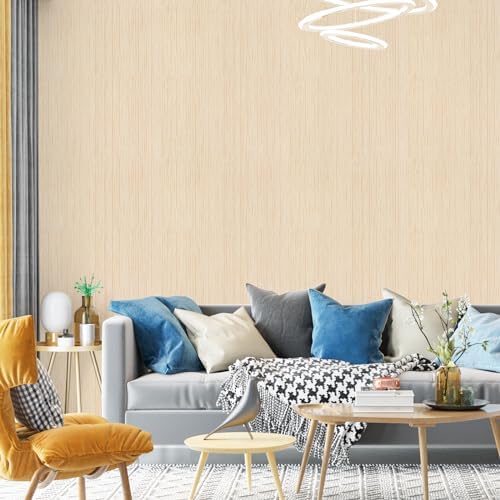 Beige Grasscloth Peel and Stick Wallpaper A Set of 23.6''x120'' Textured - Image 4