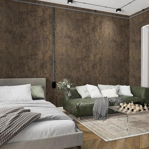 Dark Brown Concrete Wallpaper Peel and Stick Tan Cement Contact Paper Vintage by TOTIO