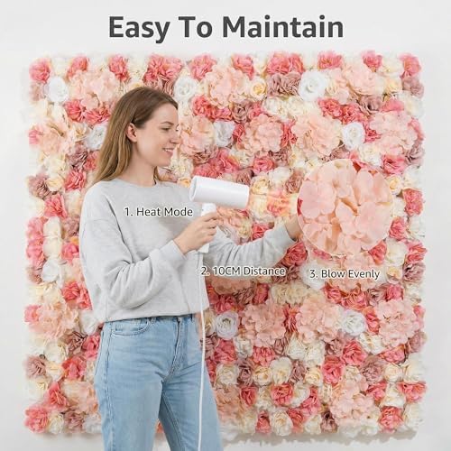 3D Flower Wall Backdrop 24x16 Inch Blush Pink & Ivory 2 Panels - Image 2