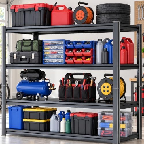 Garage Shelving, 2400 LBS Heavy Duty Metal Storage Shelves, 4-Tier Adjustable - Image 2