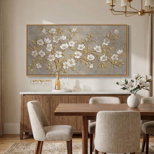 Large Framed Neutral Floral Wall Art - Image 4