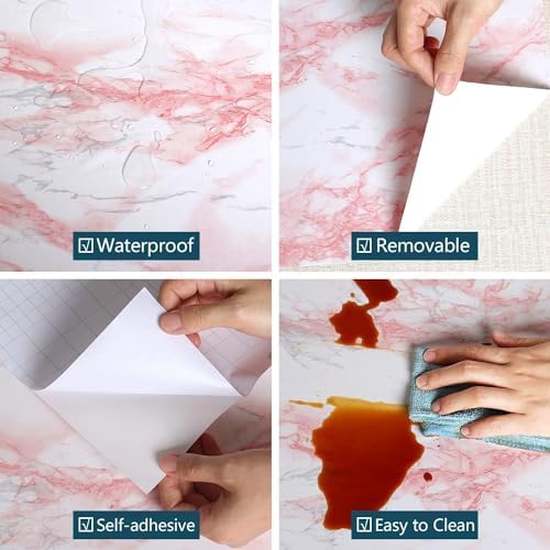 tiltil Glossy White/Pink Marble Contact Paper Granite Wallpaper 15.8"×197" - Image 2