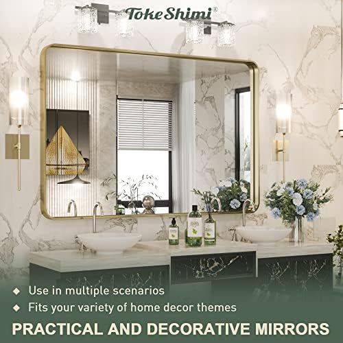 TokeShimi Gold Bathroom Mirror for Wall 40 x 30 Inch Rounded Corner Rectangle - Image 2