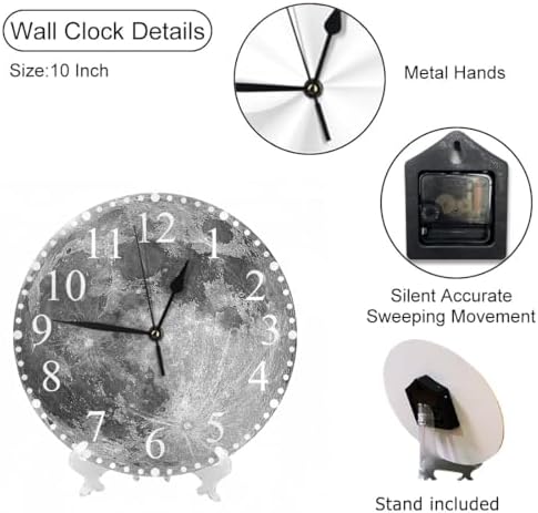 Moon Wall Clock 10 Inch Battery Operated Clock Silent Non-Ticking Modern Clocks - Image 3