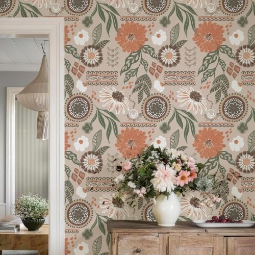 Simon&Siff Boho Sun Floral Retro Peel and Stick Wallpaper 17.3" x 480" - Image 3