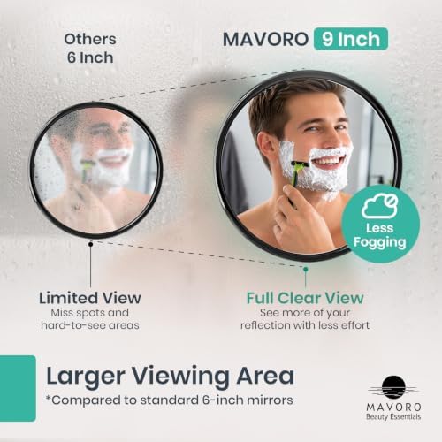 Mavoro 9" Acrylic Shower Mirror | 3 Suction Cups | Non-Magnified | Black - Image 2