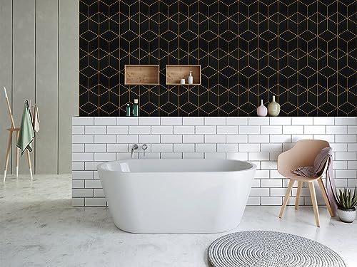 Safiyya 590"x17.3" Black Wallpaper Gold and Black Contact Paper Peel and Stick - Image 3