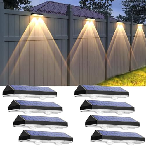 Solar Fence Lights Outdoor, 2700/4000/6000K 3 Mode, 8 Pack by LIANGLOME