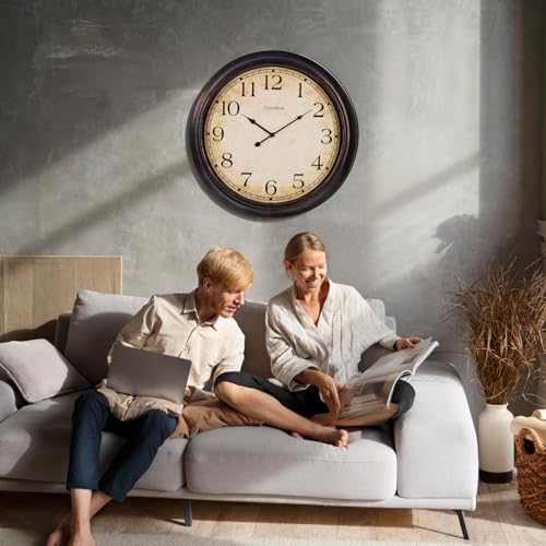 Crosstime 24 Inch Wall Clock Battery Operated Silent Round Vintage Large Wall - Image 6
