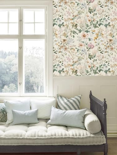 Vintage Floral Peel and Stick Wallpaper Beige Floral and Leaf Contact Paper - Image 6