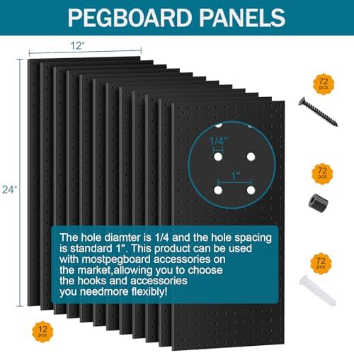 12 Pack 12-Inch X 24-Inch Metal Pegboard Wall Panels, Peg Boards - Image 2