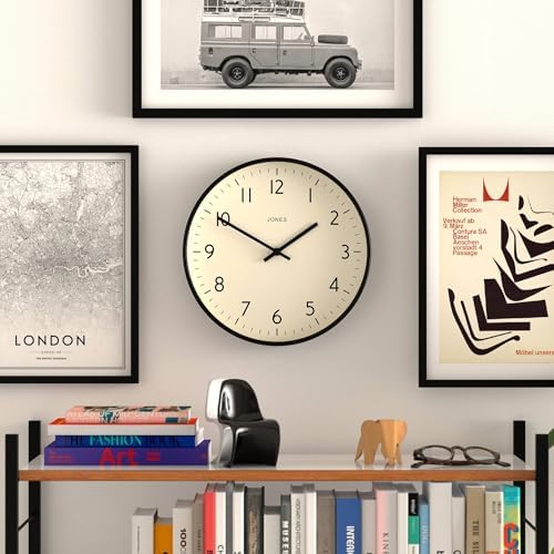 JONES CLOCKS® Studio Clock | Modern Round wall Clock | 12" | Black | Easy to - Image 2