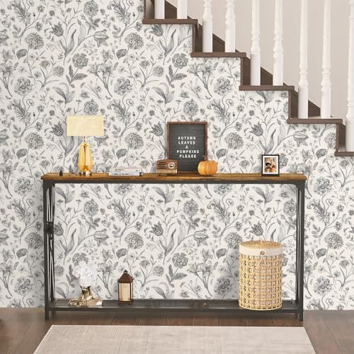 Beige and Black Floral Peel and Stick Wallpaper Floral 17in x 197in - Image 3
