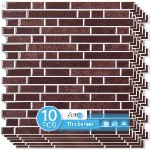 Art3d Linear Tile Peel and Stick Backsplash, Dark Burgundy by Art3d