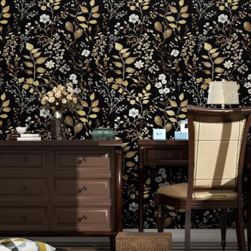 Laatse Vintage Dark Floral Gold Leaf Peel and Stick Wallpaper 17.5"x787" - Image 4