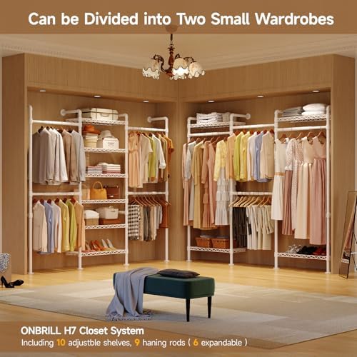 ONBRILL L7 Wall Mounted Industrial Pipe Clothing Rack, Corner Closet System - Image 6