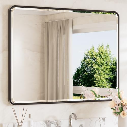 TETOTE Black Mirrors for Wall 40 x 30 Beveled Edge Tempered Glass, Rounded by TETOTE
