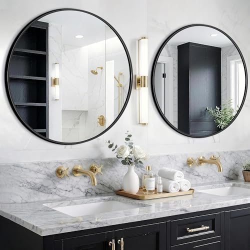 FGU Round Bathroom Mirror for Over Sink 2 Pack 30" Black Circle Wall Mirror by Unknown