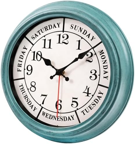 zyzamay 12 Inch Retro Wall Clock, Classic Day of The Week Wall Clock, - Image 2