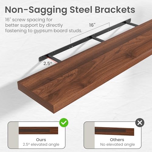 16 in Floating Shelves for Wall Decor Color Walnut, Pack 2 - Image 4