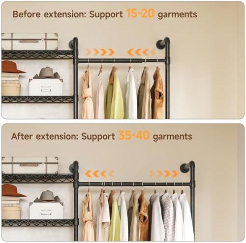 ONBRILL H6 Wall Mounted Closet System, Industrial Pipe Clothes Rack - Image 5