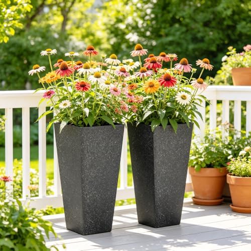 Autodaya 28" Oversized Black Terrazzo-Look PP Tall Planters Set of 2 - Image 4