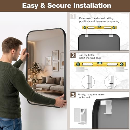 24"x36" Matte Black Rectangle Vanity Bathroom Mirror - Image 6