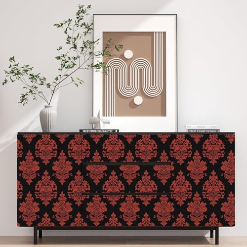 BOKEBEVE Vintage Floral Wallpaper Peel and Stick Burgundy Red 17.5 x 118In - Image 3