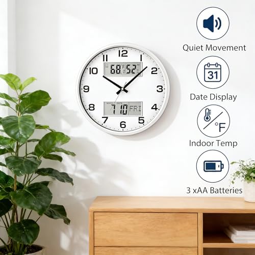 13" White Battery Powered Silent Wall Clock - Image 2