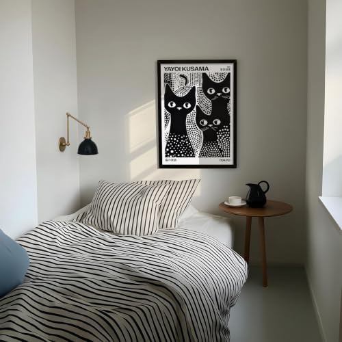 Cute Black Cat Poster Japanese Yayoi Kusama Wall Art 24X36 inch Black Framed - Image 4