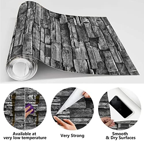 Jeweluck Grey Brick Wallpaper Stone Peel and Stick Wallpaper 17.7”×118.1” - Image 5