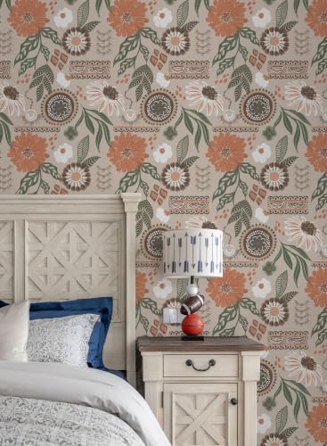 Simon&Siff Boho Sun Floral Retro Peel and Stick Wallpaper 17.3" x 480" - Image 6