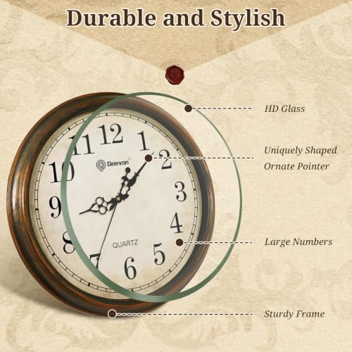 Geevon Vintage Brown Wall Clock Silent Non Ticking 18 in Quality Quartz Battery - Image 2