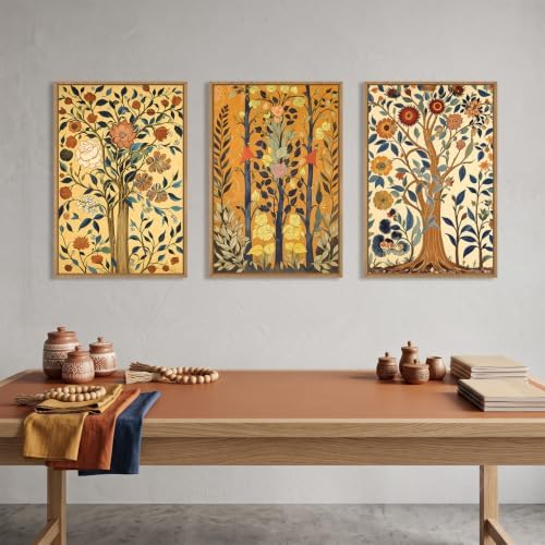 Large Vintage Floral Tree Framed Canvas Wall Art, Abstract Flower Wall Decor - Image 3