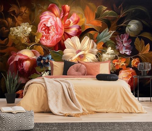 Toolhom Hand-Painted Watercolor Rose Peony Leaves Flower Mural by Toolhom