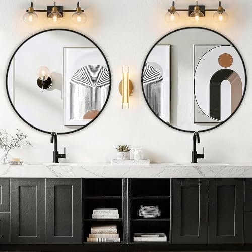 FGU Round Bathroom Mirror for Over Sink 2 Pack 30" Black Circle Wall Mirror - Image 7