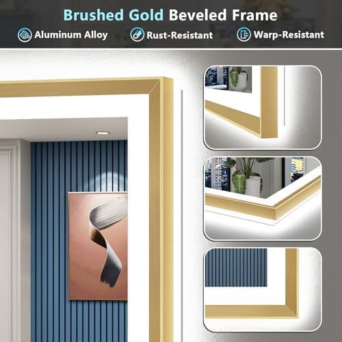 66x36 Gold Beveled LED Lighted Bathroom Mirror, Backlit & Front Lit - Image 3