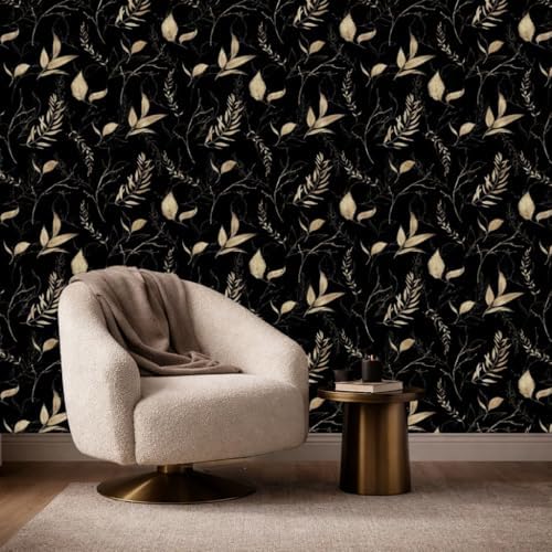 Dark Black and Gold Leaf Peel and Stick Wallpaper 17.7" x 213" - Image 6
