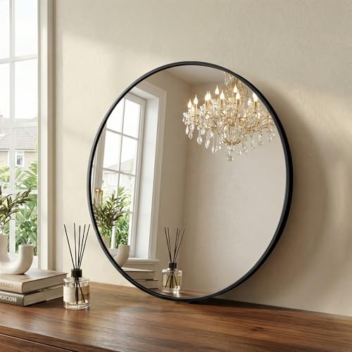 28 Inch Black Round Bathroom Wall Mirror, Round Mirrors - Image 2