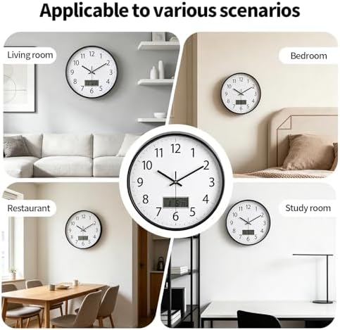 SIN&MI Wall Clock 12 Inch LCD Display Number Frame Glass Cover Non-Ticking - Image 5