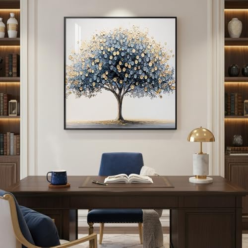 Framed Modern Luxury Blue and Gold Tree of Life Wall Art, 30x30 Inch - Image 2