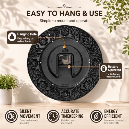 13 Inch Vintage Wall Clock, Silent Decorative Wall Clocks, Non-Ticking Retro - Image 4